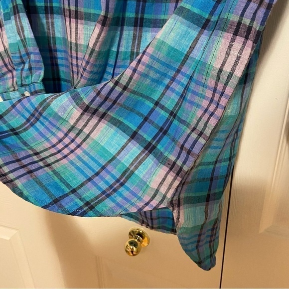 L.L.Bean 100% Linen Premium Washable Linen Long Tunic Top Plaid Small - Picture 7 of 11